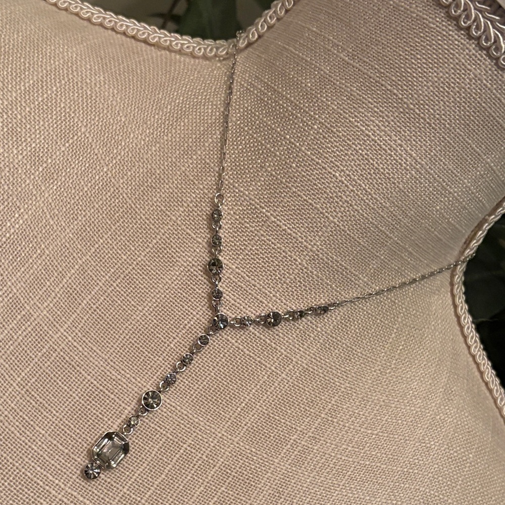 Givenchy Silver Crystal Y Necklace